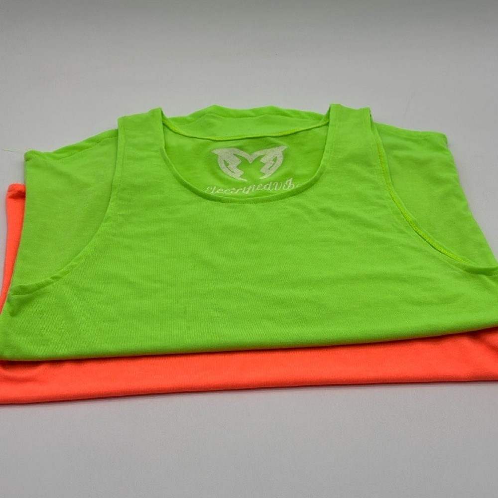 Mens Small 2 Pack Neon Cotton Tank‎ Tops Green & Orange